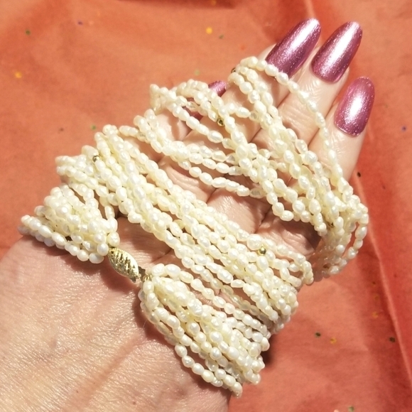 Solid 14kt Seed Pearl 10 Strand 24" VTG Necklace - Picture 8 of 8